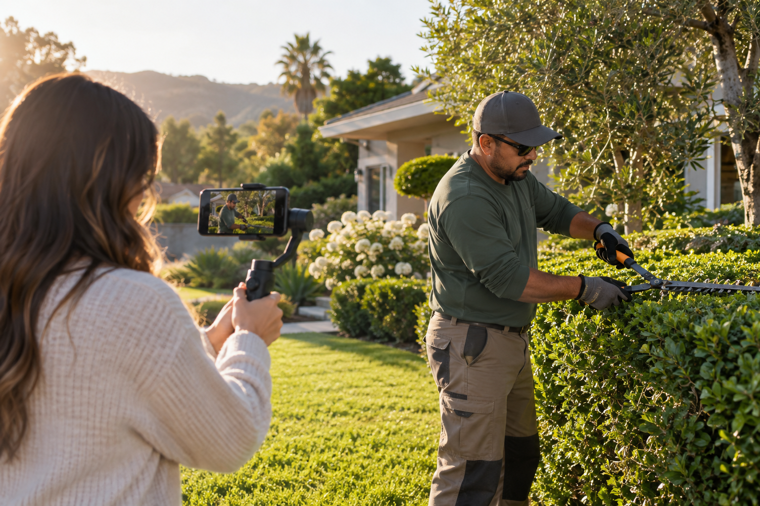 Capturing lawn care work for marketing content